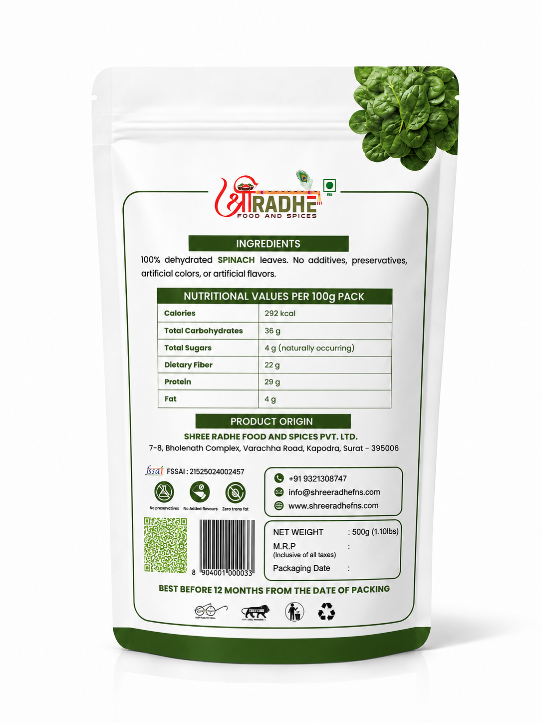 Authentic Sun-Dried Spinach Powder